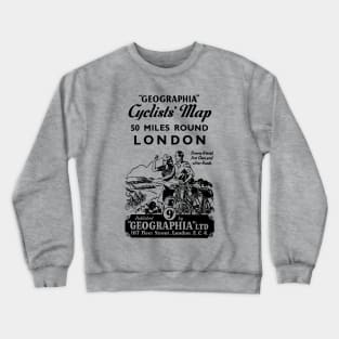 London, Cyclists, Map, Vintage,Cover Illustration, 1930s Crewneck Sweatshirt